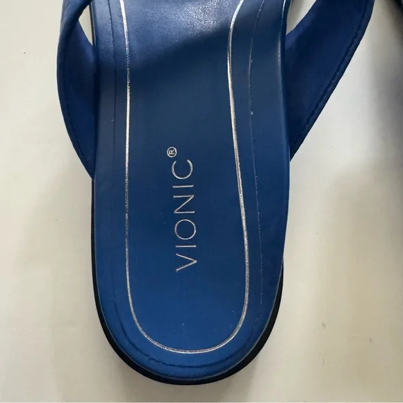 New Vionic Agave Womens Comfort Toe Post Sandal in Classic Blue Leather size 8.5 - Picture 3 of 6